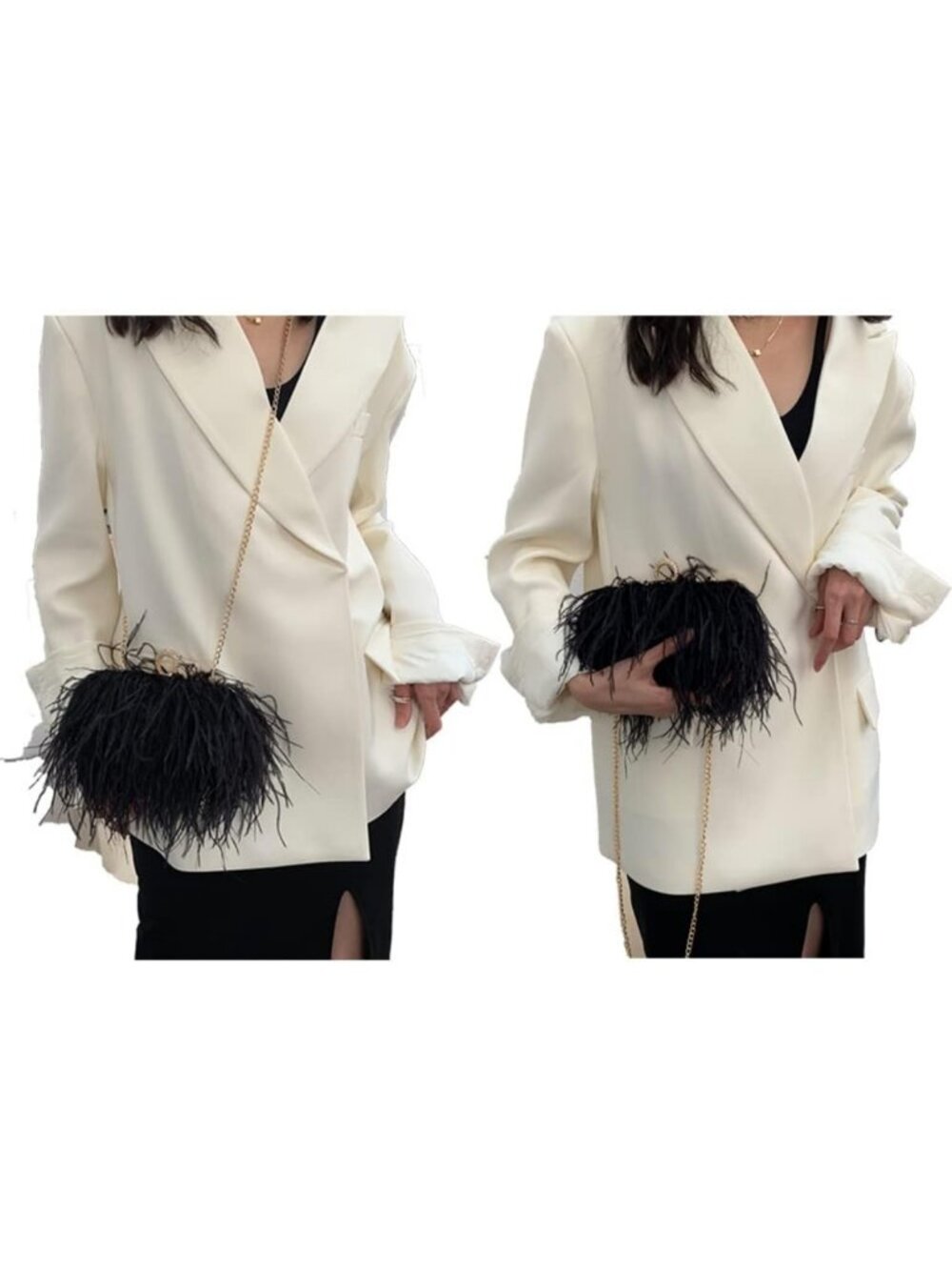 Elegant Natural Ostrich Feather Clutch Bag - Vintage Evening Purse for Banquet - Picture 8 of 8